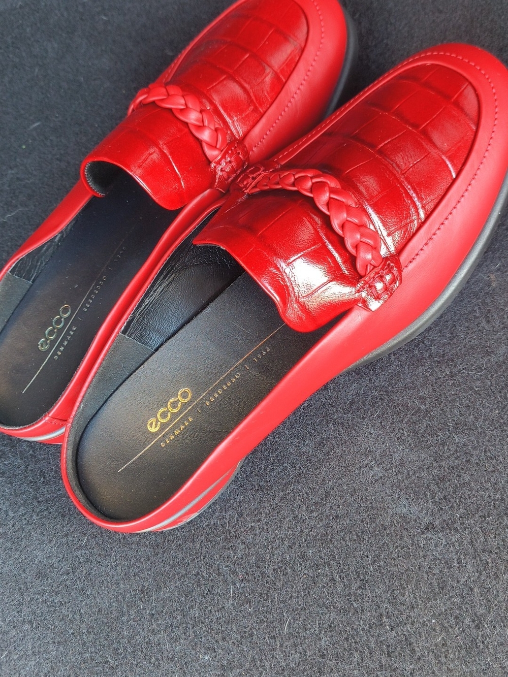 ECCO Red Braided Leather Loafers - Women's